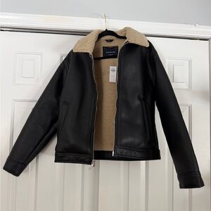 Valentines Sale 💕 Abercrombie and Fitch Black Leather Jacket with Fur Lining